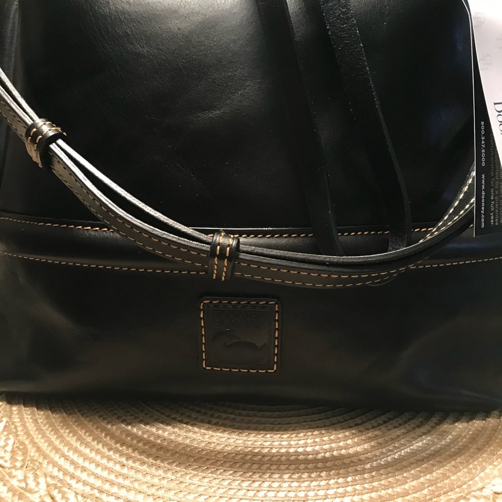 Dooney & Bourke Black Leather Tote with Gold Accents - Picture 4 of 5